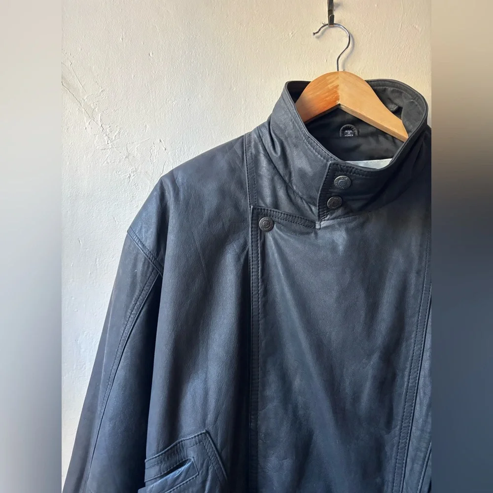 Black Leather Vintage Men's Moto Zip Jacket - Picture 2 of 15